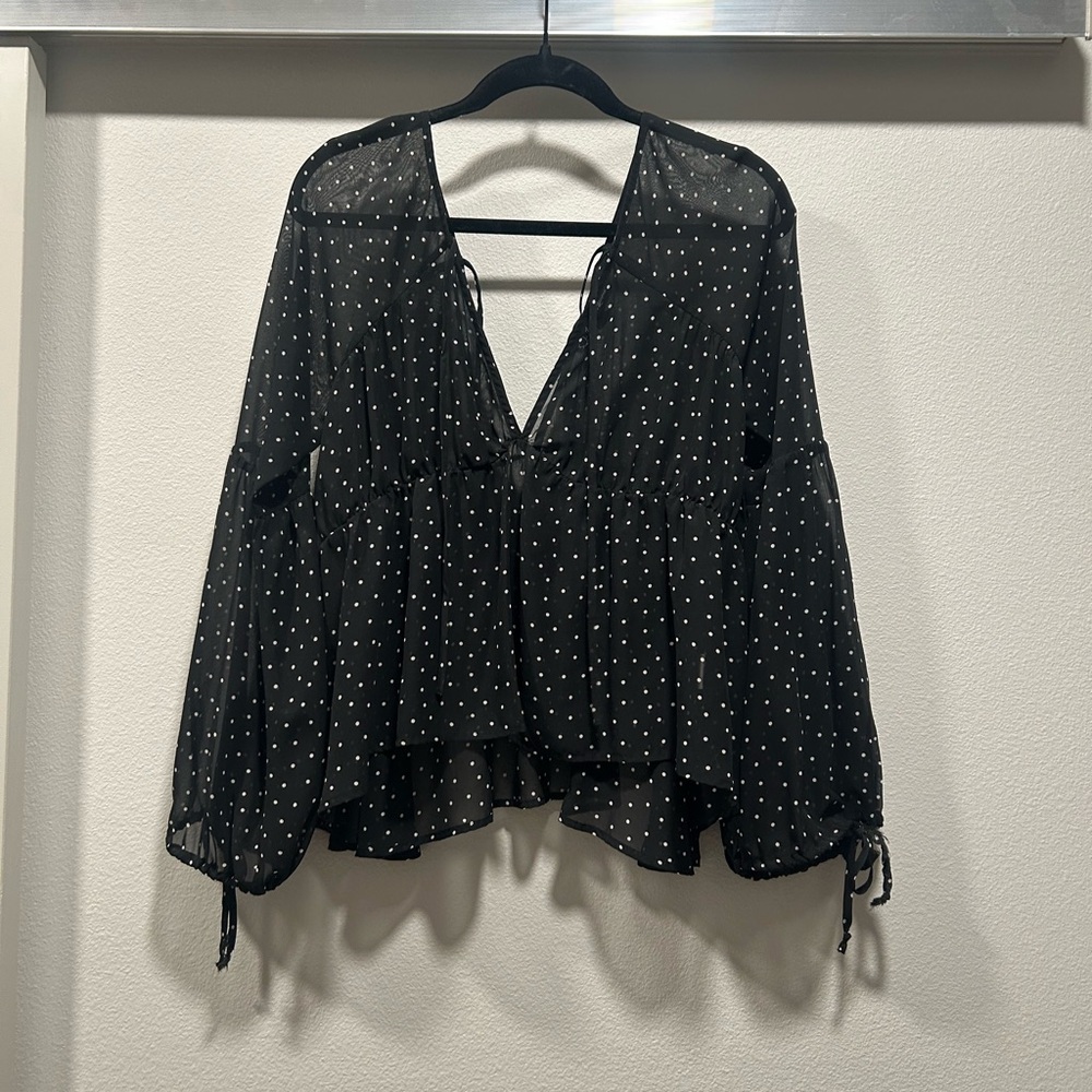 Black Polka Dot Women's Top